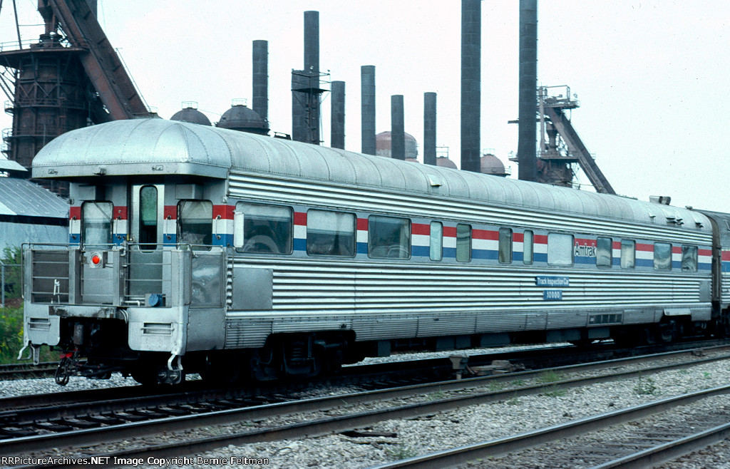 Amtrak Track Inspection Car 10000 on the rear of train 20, the